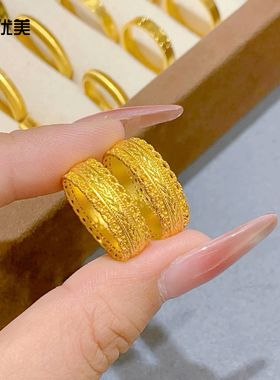 古法沙金镂空腰缠万贯蕾丝戒指