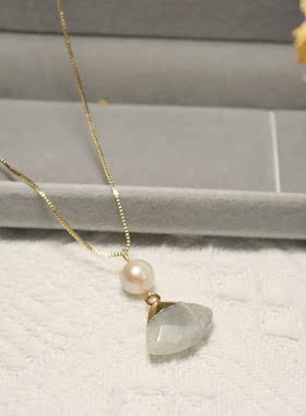 月光石淡水珍珠盒子链简约大气