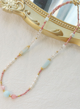 百搭天然珍珠莫奈油画复古项链