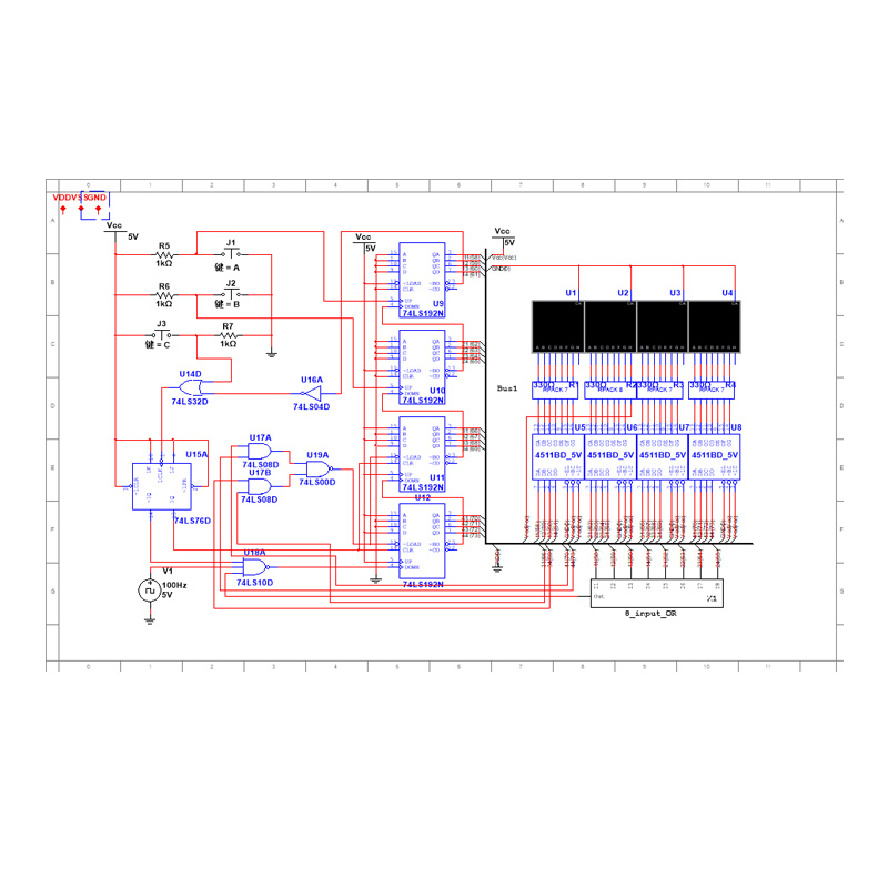 倒计时秒表计时器基于Multisim仿真设计纯数字模拟集成电路99.99S - 图3