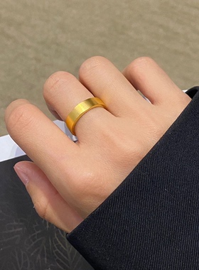 法式复古钛钢18K金素圈情侣戒