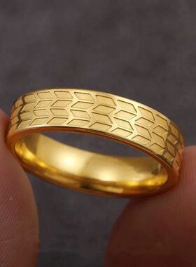 高级感仿金钛钢素圈戒指