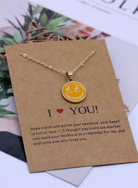 小清新潮流酷辣妹ins风可爱滴油小笑脸表情项链 情侣闺蜜微笑项链