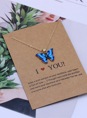 小清新潮流酷辣妹ins风可爱滴油彩色蝴蝶项链 情侣闺蜜吊坠项链