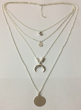 欧美多层月亮圆片流行吊坠项链