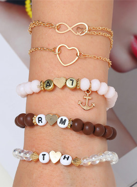 diy欧美风夸张珠子爱心船锚手链