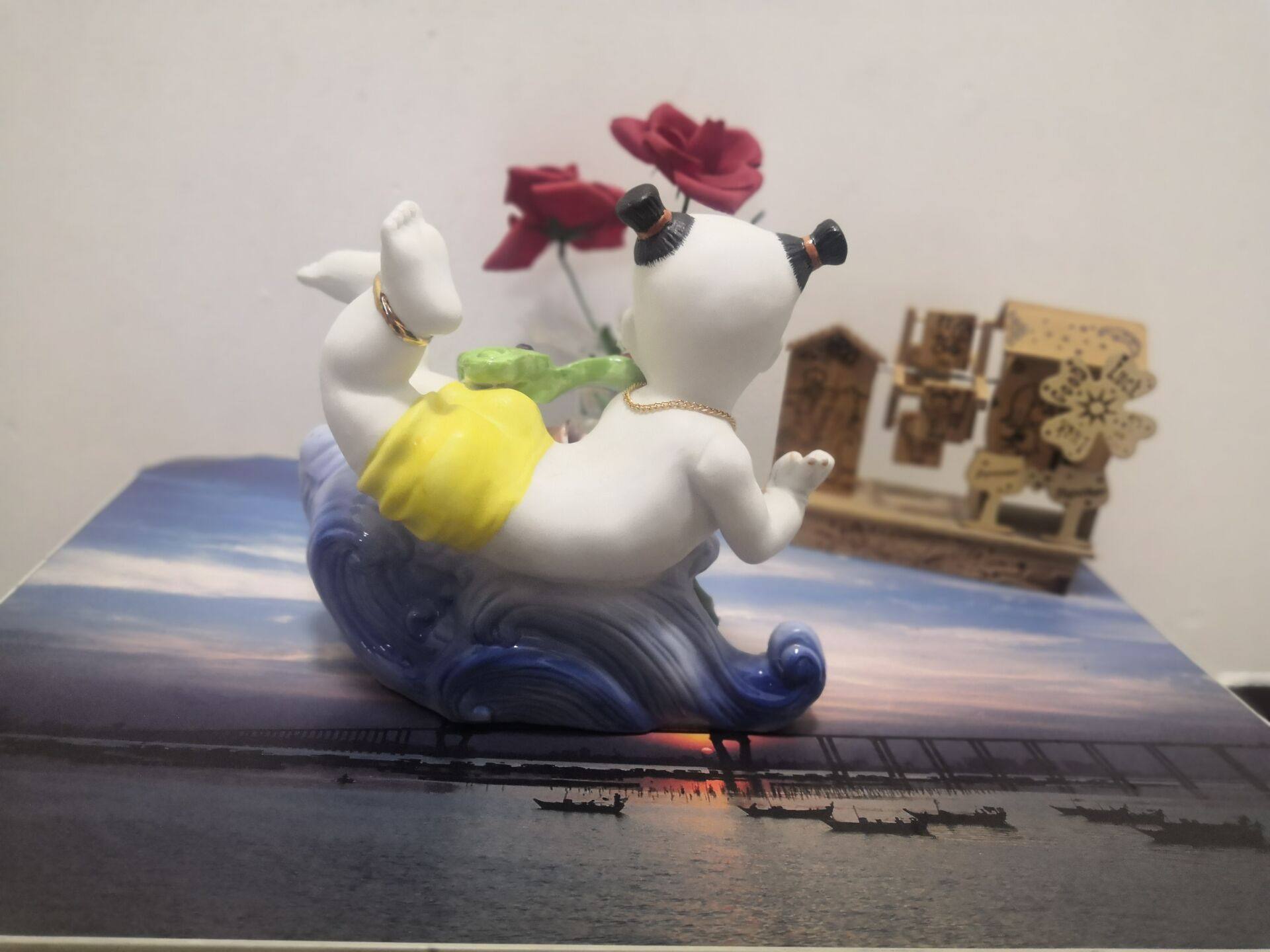 创意手工陶瓷人物早生贵子宝宝年年有鱼婚庆礼品客厅童子家居摆件