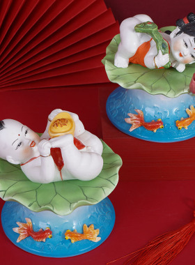 陶瓷求子中国风客厅纯手工釉下彩