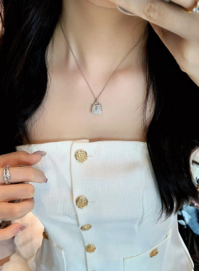 欧美时尚18k玫瑰金H包包项链女轻奢小众设计高级感气质网红锁骨链