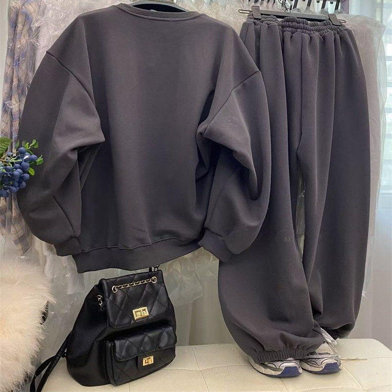 秋冬大码加绒加厚休闲米奇套装男女款300斤宽松卫衣阔腿裤两件套,淘宝优惠券,粉丝福利购,淘宝优惠卷