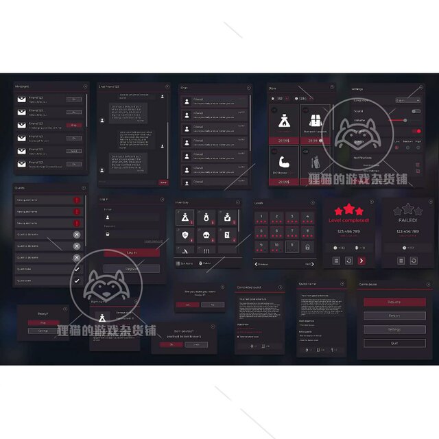 Unity Flat Dark Themed GUI UI Kit - over 600 PNG ! 1.02