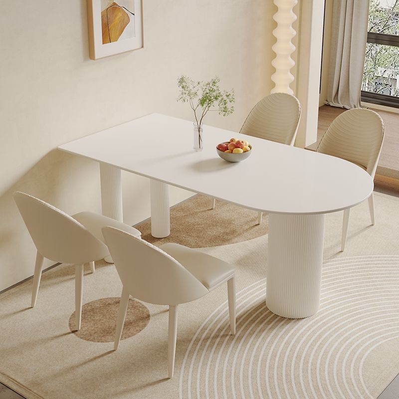 奶油风纯白色岩板餐桌餐椅组合现代简约小户型家用半圆形吃饭桌子 - 图2