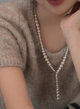 轻奢小众仿珍珠小香风Y字毛衣链