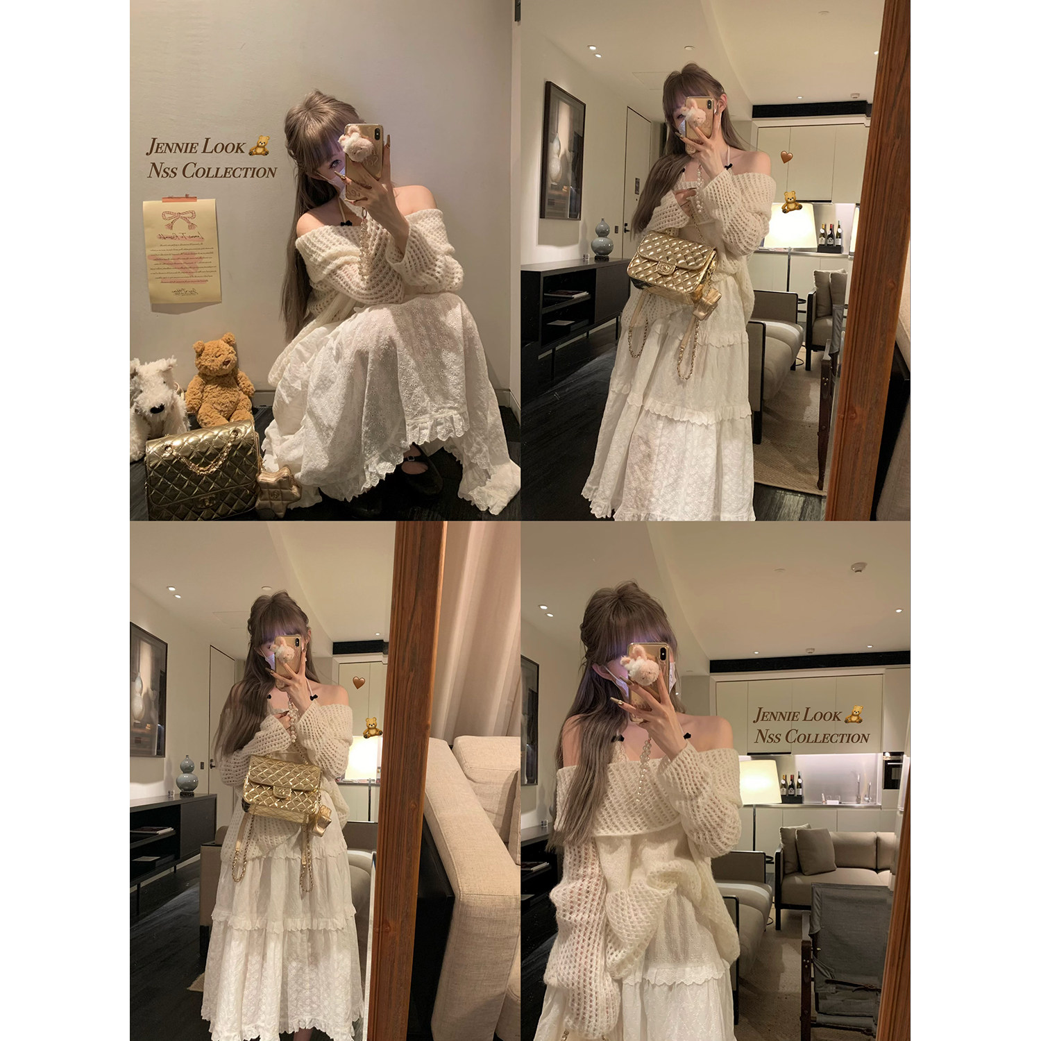 NSS COLLECTION 松黎茶语 银丝马海毛上衣女一字肩薄款镂空针织衫,淘宝优惠券,粉丝福利购,淘宝优惠卷