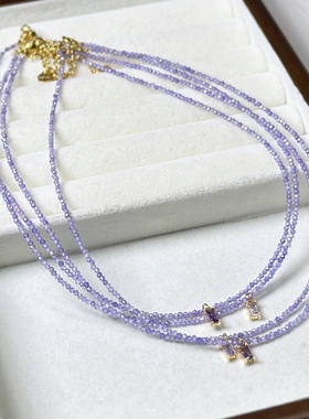 日韩版紫色锆石水晶项链女简约百搭水晶串珠锁骨链高级感毛衣