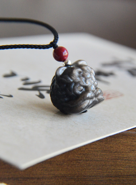 天然银曜石醒狮情侣项链