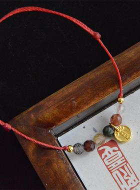 天然发晶银牌中式手绳