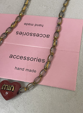 美式复古字母爱心水晶串珠项链 甜酷百搭锁骨链时尚男女项饰