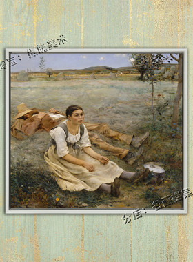 干草垛 Hay making 勒帕热 Les foins Naturalism乡村写实油挂画