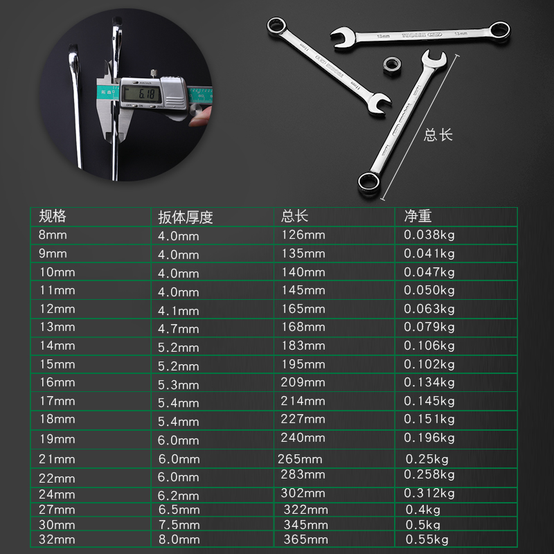 呆梅两用扳手呆扳子梅七扳手汽修工具8-10-12-13-14-17-19-22-27 - 图2