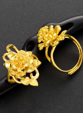 戒指孔雀花朵婚庆镀黄金大气首饰