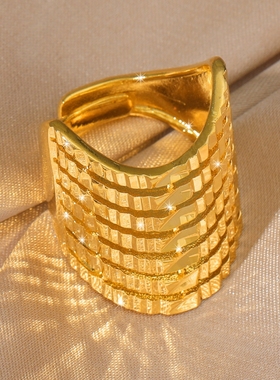 镀24K仿真黄金色U型可调戒指男女