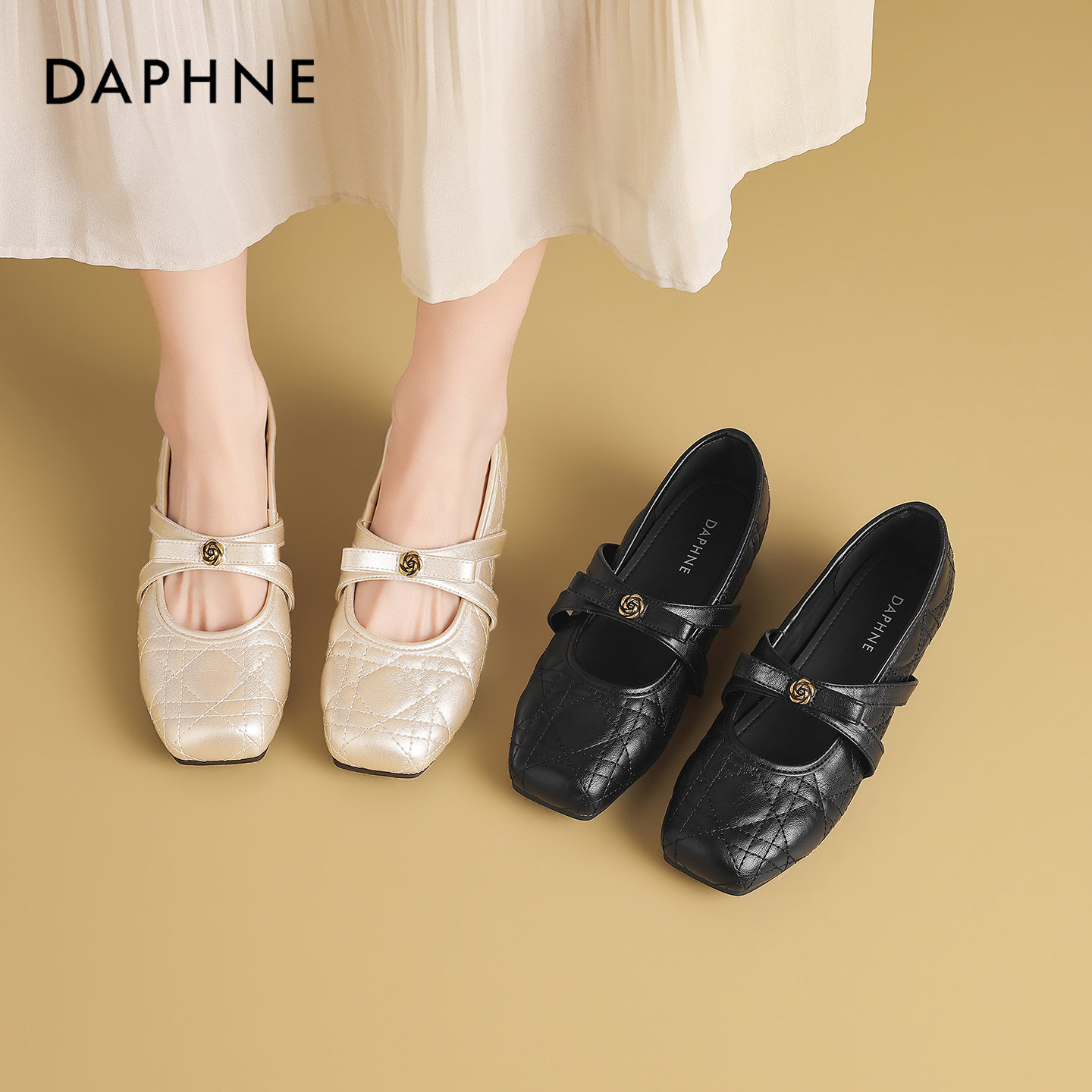 达芙妮复古平底玛丽珍鞋女2026年春季新款气质菱格芭蕾风浅口单鞋,淘宝优惠券,粉丝福利购,淘宝优惠卷