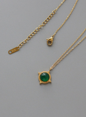 复古风绿玛瑙半宝石钛钢锁骨链