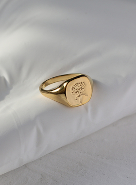 港式复古风花卉蝴蝶牡丹花朵戒指金色指环套戒 钛钢镀18K金不掉色