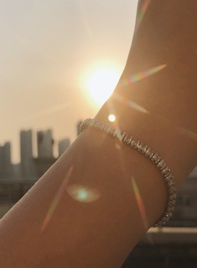 甜酷风超闪小方糖排钻爆闪白钻手链银色男女爪钻手饰钛钢不掉色