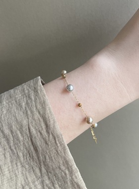 不褪色项链手链套装茶灰色珍珠满天星手工细链锁骨链钛钢镀K金