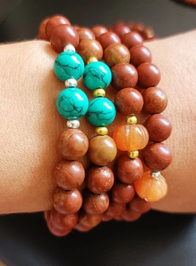 泗水砭石手链可定制挑选珠山东泗水产地红黄相间特价8mm6mm