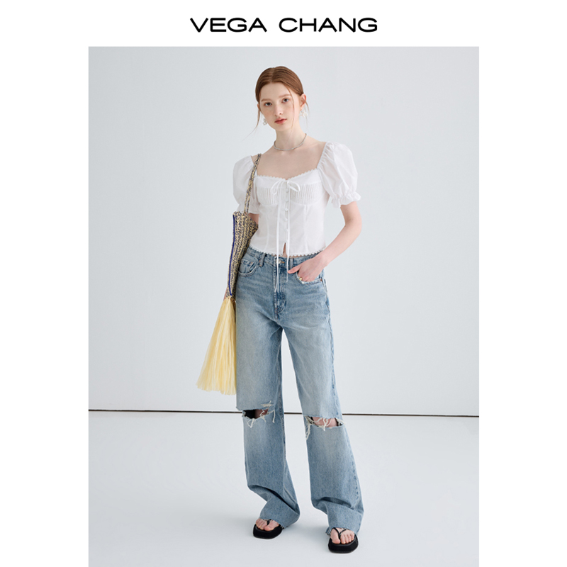 VEGA CHANG白色短袖衬衫女2023夏季新款设计感小众显瘦泡泡袖上衣_VEGA CHANG 概念店_女装/女士精品-第3张图片-提都小院