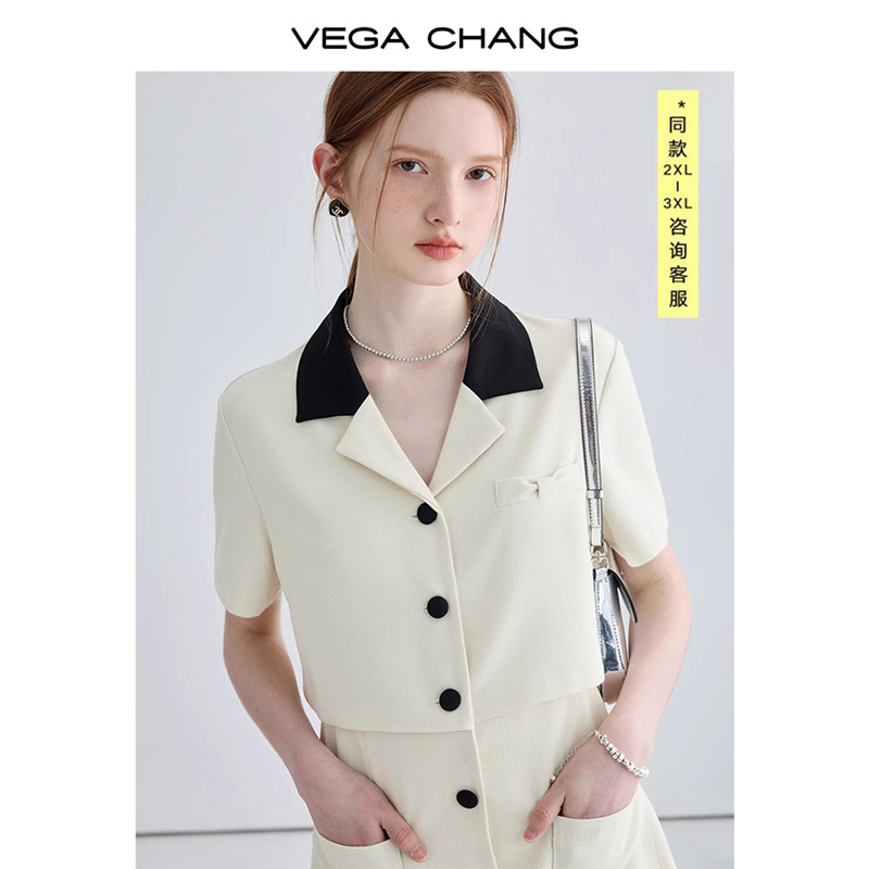 VEGA CHANG假两件连衣裙夏2024新款女高级感小个子显瘦法式裙子 - 图1