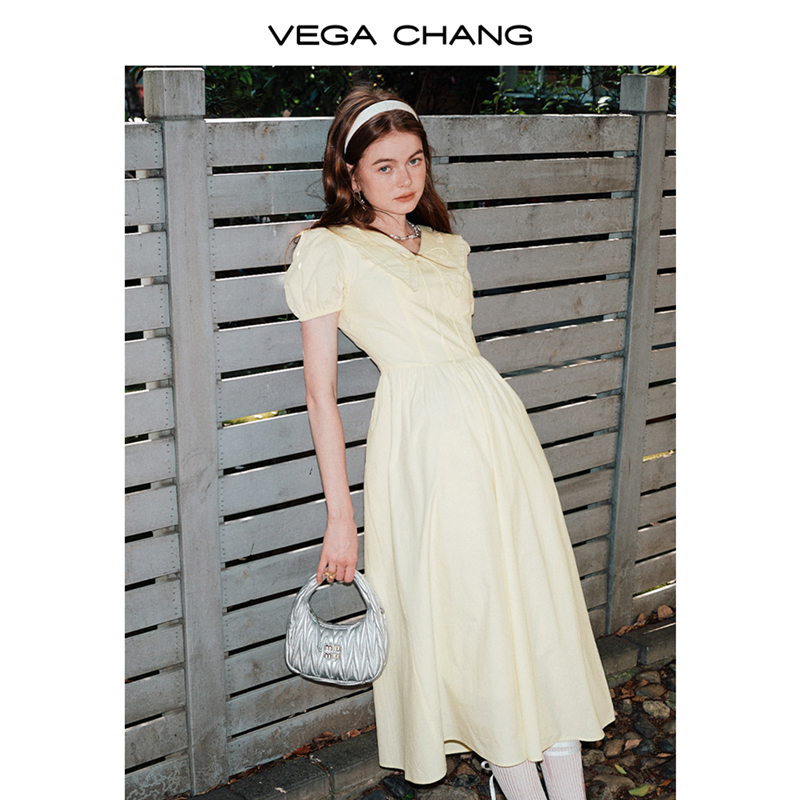 VEGA CHANG泡泡袖连衣裙女2024年夏季新款法式长裙-图1