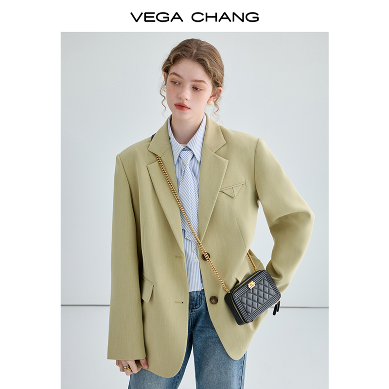 VEGA CHANG小西装外套女2024春秋装新款小个子英伦风宽松西服上衣-图1