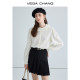 VEGA CHANG white shirt women's long-sleeved 2023 new autumn baby doll collar velvet feeling warm inner layering shirt