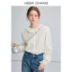 VEGA CHANG white shirt women's long-sleeved 2023 new autumn baby doll collar velvet feeling warm inner layering shirt