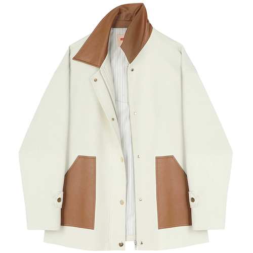 Полиуретановая осенняя дизайнерская куртка, изысканный стиль, коллекция 2023, в корейском стиле, тренд сезона