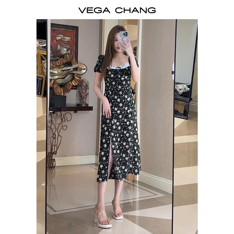 VEGA CHANG南法度假风连衣裙连衣裙夏新款女装法式碎花小雏菊裙子 - 图1