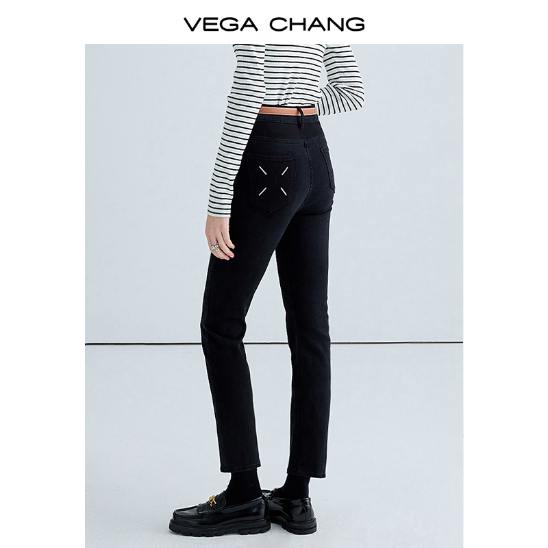 VEGACHANG复古直筒牛仔裤女阔腿