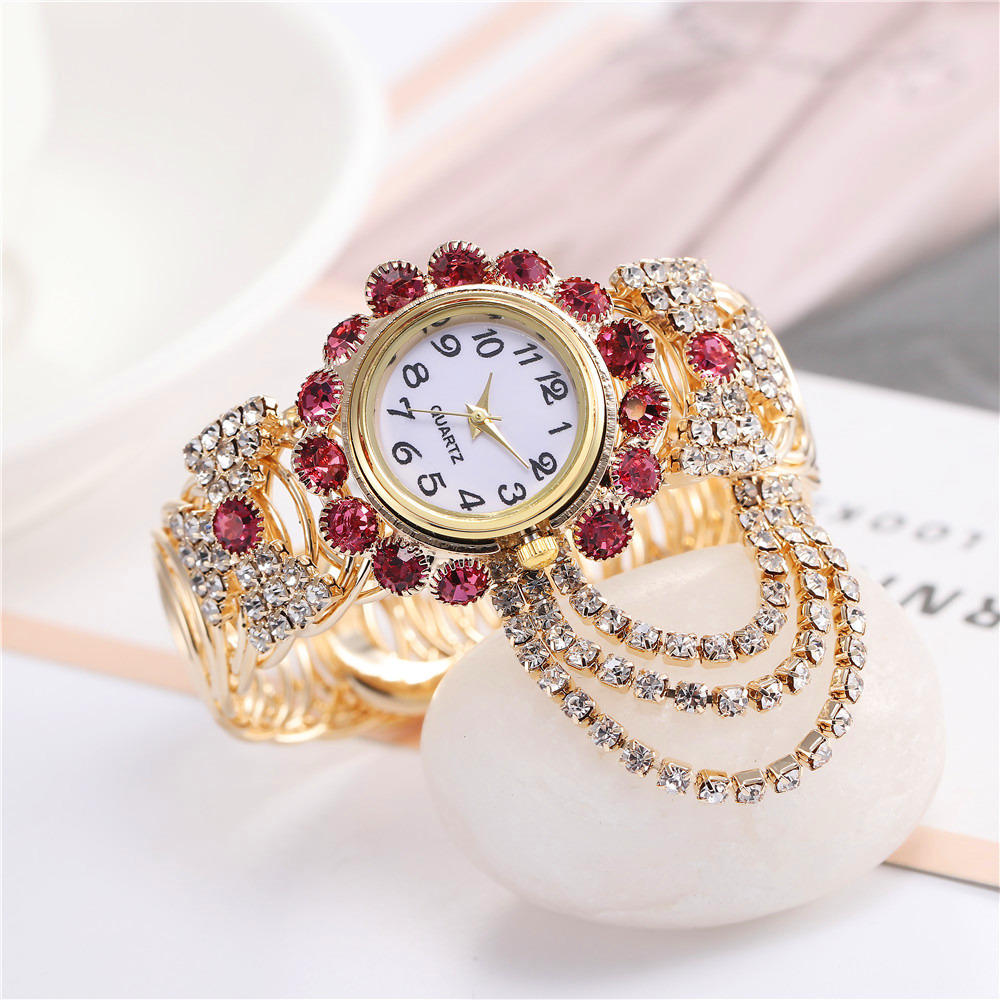 Women vintage diamond quartz watch Alloy bracelet 宝石手镯表 - 图0