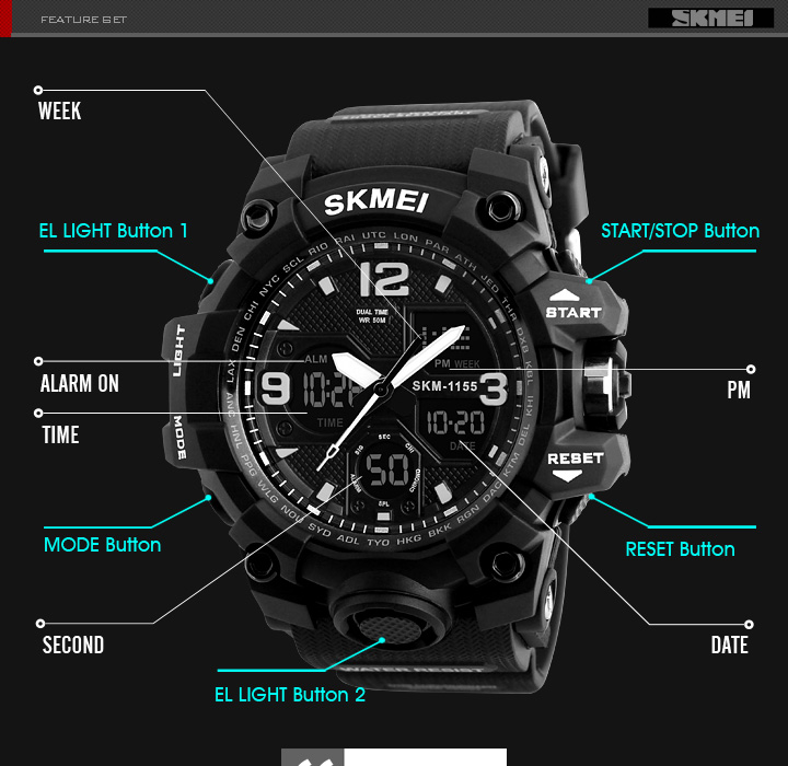 Men Sport Quartz LED Digital Military Waterproof Watch 男表 - 图0