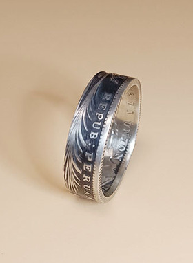 手工制作 秘鲁古董银币戒指银指环情侣男女礼物优雅漂亮复古款