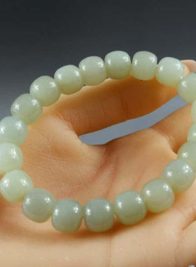 和田玉10mm手链羊脂玉且末蓝卡10