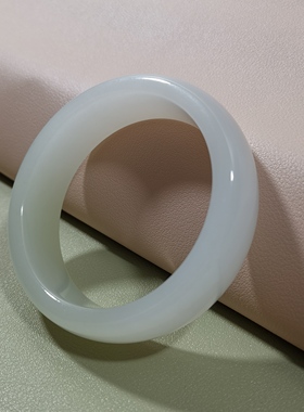 21年老店和田玉羊脂玉手镯59圈口宽条有证书编号5966