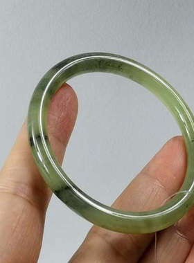 天然和田玉52mm圈口青花手镯细条