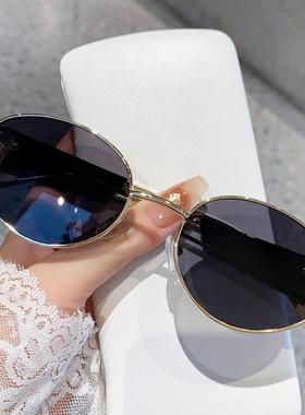 新款M家金属椭圆高级时尚太阳镜跨境欧美ins网红墨镜太阳眼镜女