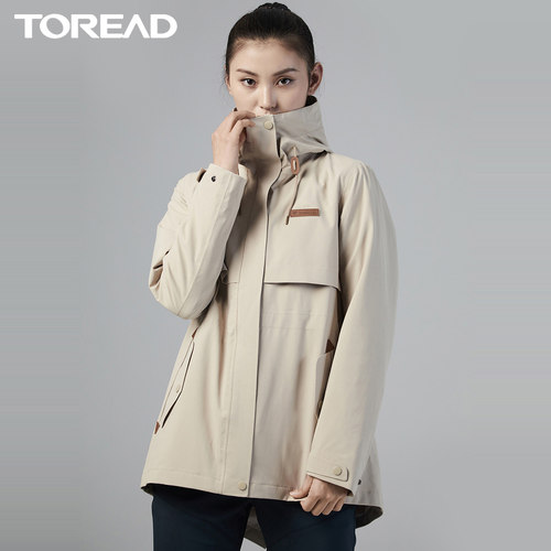 探路者冲锋衣女三合一外套加绒可拆卸秋冬季加厚户外抓绒两件套 - 图1