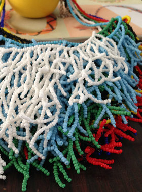 原创新品唯美流苏个性水滴树桠状米珠项链绚丽多彩毛衣链七色选女